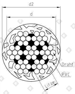 Трос ART 814593 (DIN 3055) Ø 2мм/3мм в ПВХ оплетке, конструкция 7х7, нерж. сталь А4 - №2