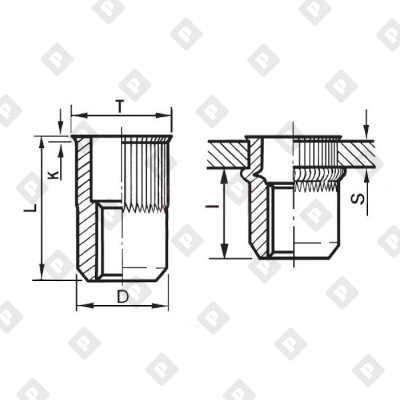 Заклепка М8x19 с внутренней резьбой, насечками и цилиндрическим бортом, алюминий - №2