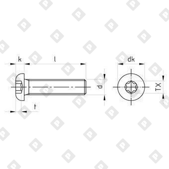 Винт ISO 7380-1 М10x60/60 с полукруглой головкой, шлиц TX50, нерж. сталь A4 - №4