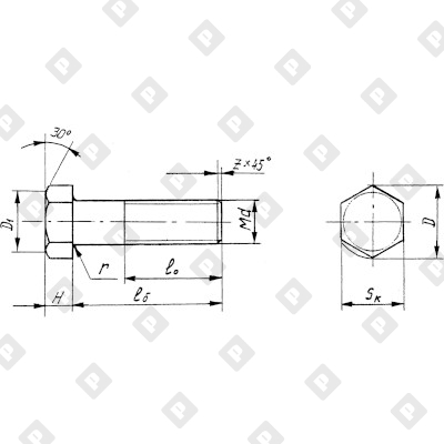 Болт ГОСТ 7798 M12x40 с шестигранной головкой и неполной резьбой, кл. пр. 4.8-5.8, оц. сталь - №2