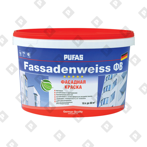 Краска фасадная Pufas Fassadenweiss D, мороз. (10 л) - №1