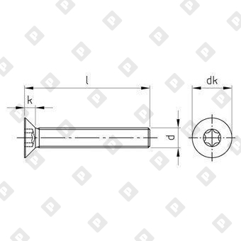 Винт ISO 10642 (DIN 7991) M5x16 с потайной головкой и шлицем TORX, нерж. сталь А4 - №3