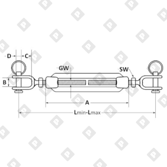 Талреп DIN 1480 М32 вилка-вилка, оц. сталь - №2