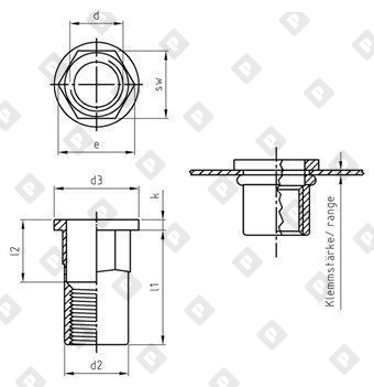 Заклепка-гайка ART 1029 M6х15.5 полушестигранная с цилиндрическим бортиком, нерж. сталь А2 - №3